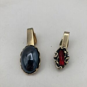 Sara Coy Tie Clip Red Gold blue Black Oval Stone Men's